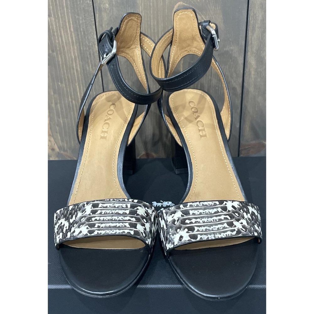 Coach Paige Black White Snake/Mat Calf Leather Block Heel Sandals Women's 8M NEW - Picture 3 of 9
